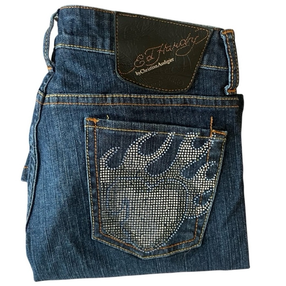 Y2k ed hardy Christian Audigier Blue Boot Cut Jeans